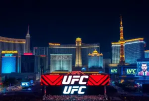 Las Vegas skyline with UFC event highlights