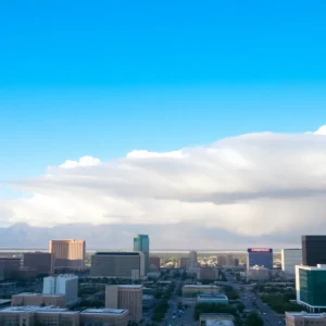 Las Vegas skyline under varied weather conditions