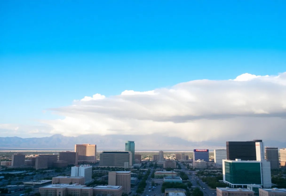 Las Vegas skyline under varied weather conditions