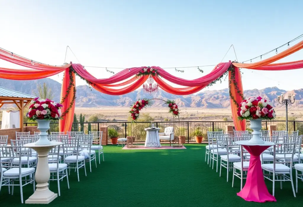 A stunning outdoor wedding venue in Las Vegas with unique decor.
