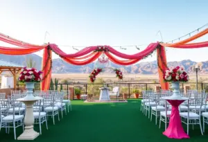 A stunning outdoor wedding venue in Las Vegas with unique decor.
