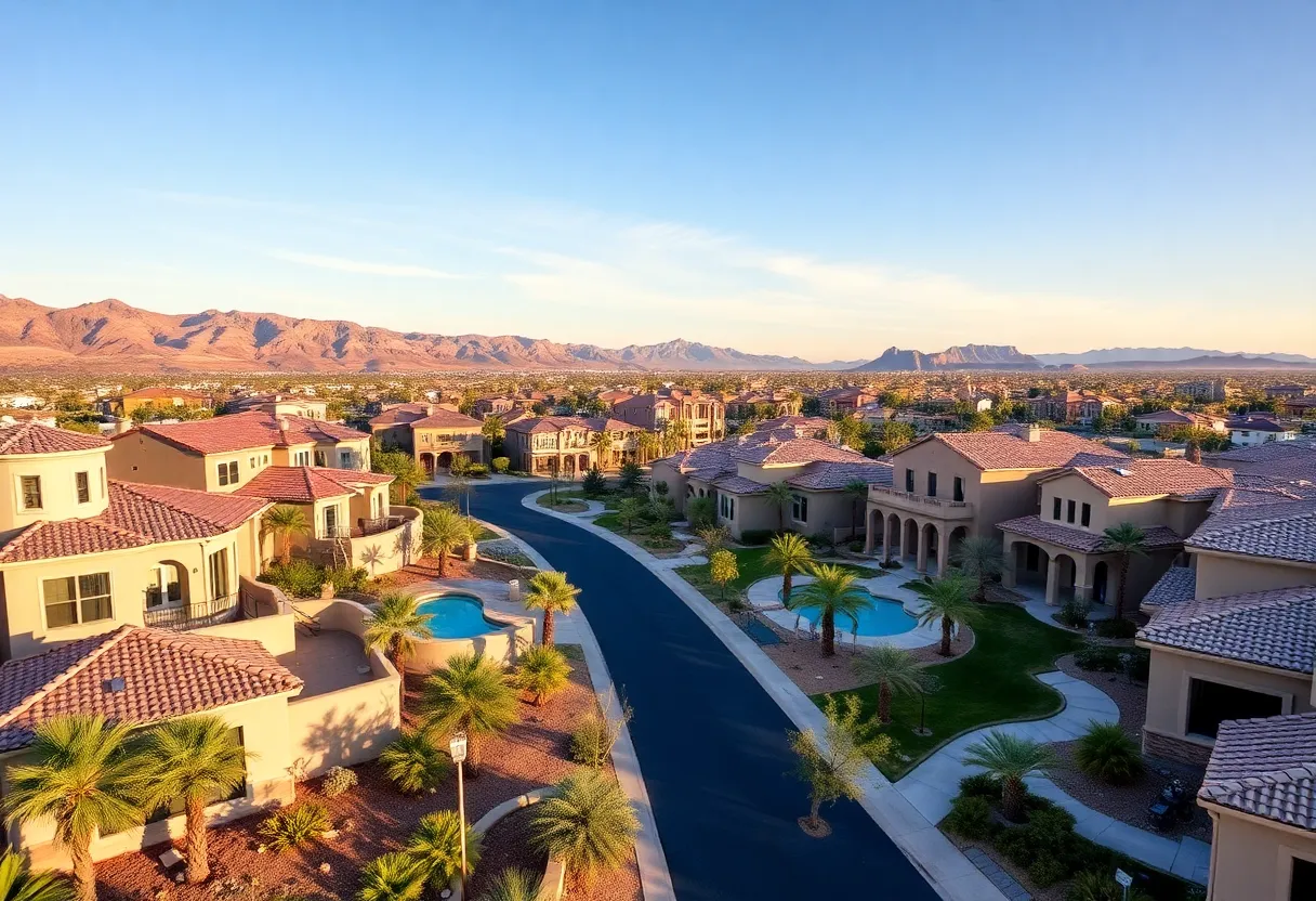Panoramic view of a luxury housing community in Las Vegas