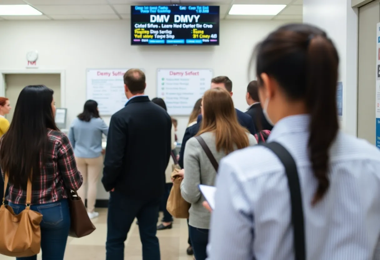 Customers at a Nevada DMV office waiting for services after reopening.