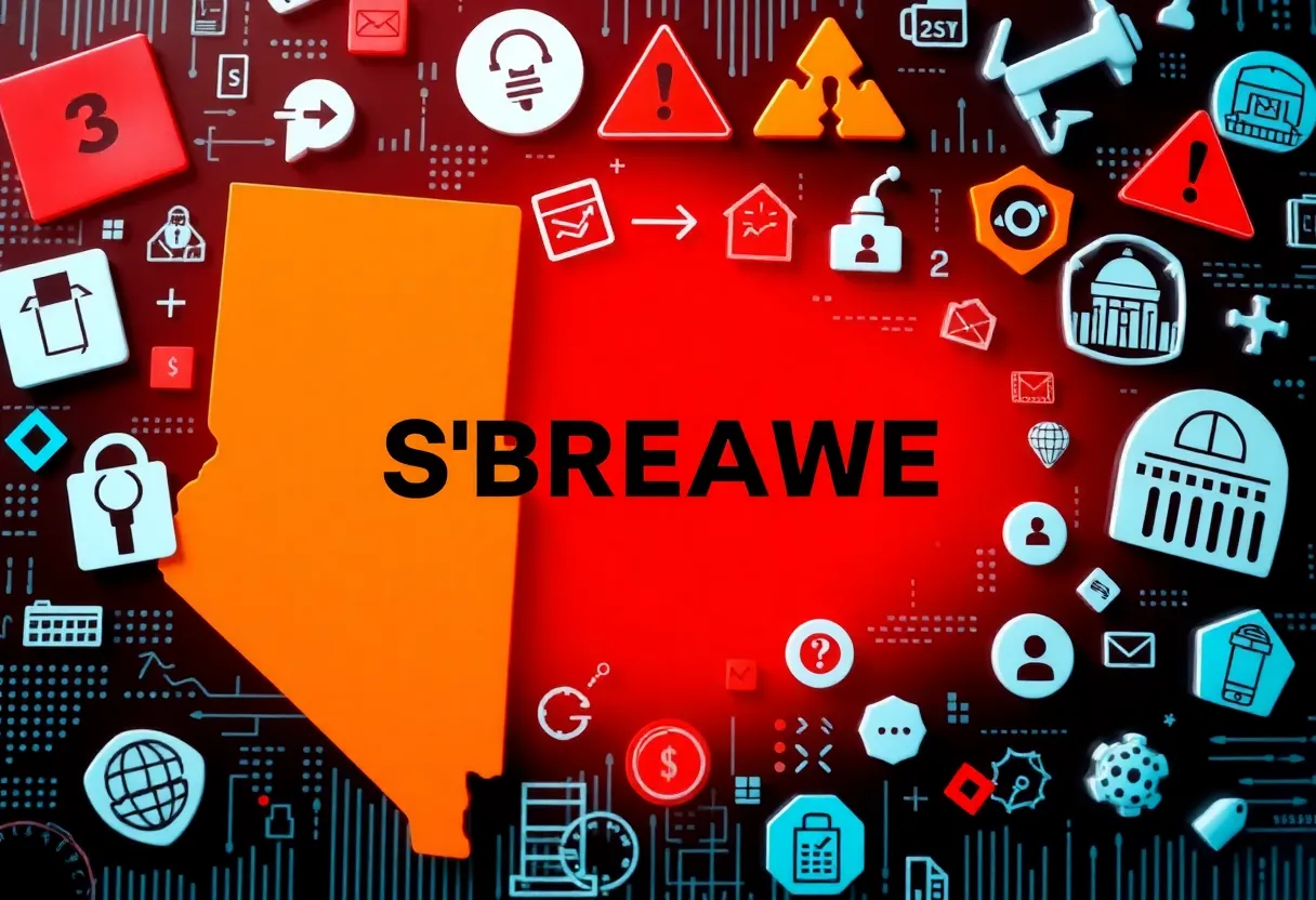Illustration depicting Nevada state government services under ransomware attack.
