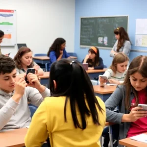 Students engaged in classroom activities without phones