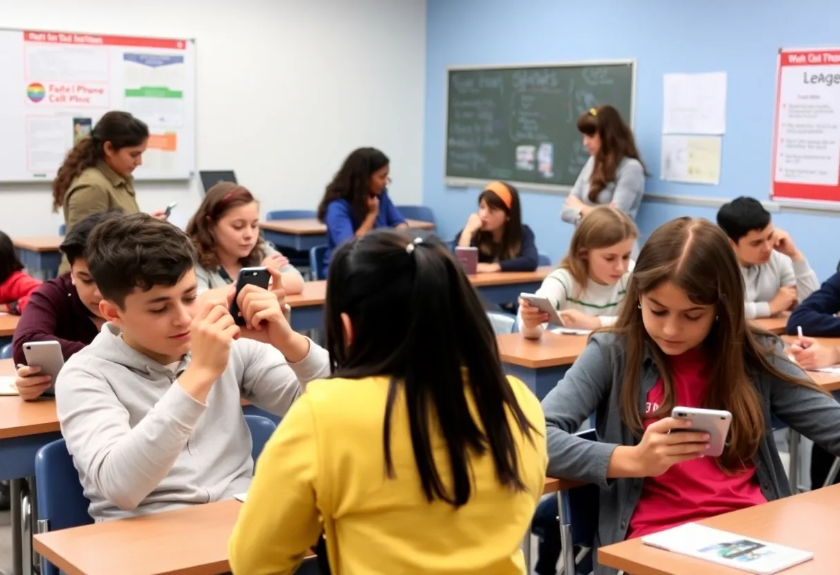 Students engaged in classroom activities without phones