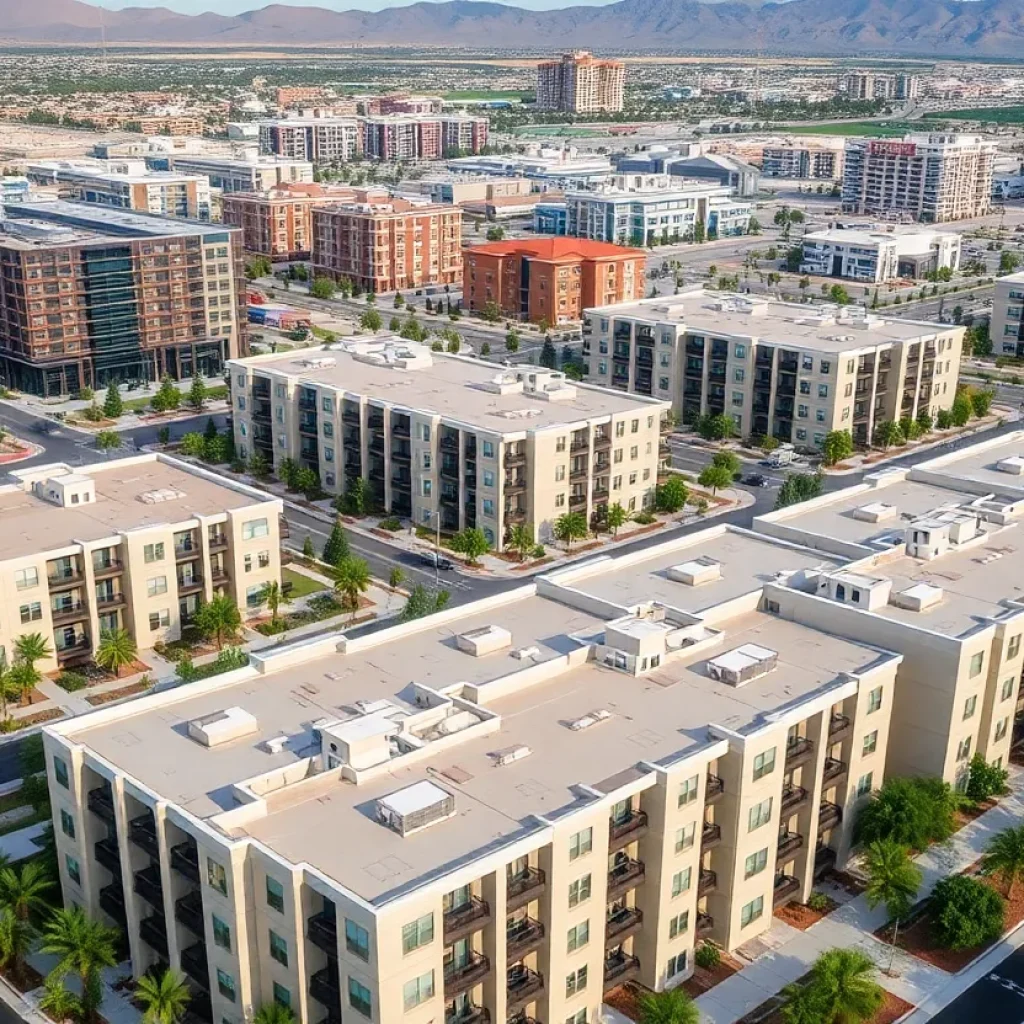 Housing developments in Southern Nevada with various buildings and amenities