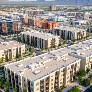 Housing developments in Southern Nevada with various buildings and amenities
