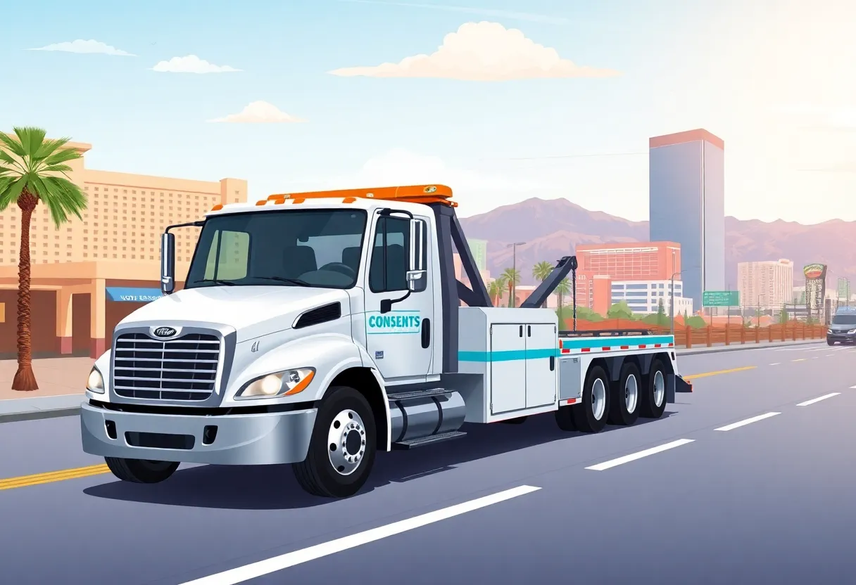 Illustration of a tow truck in Las Vegas focusing on consent-only towing