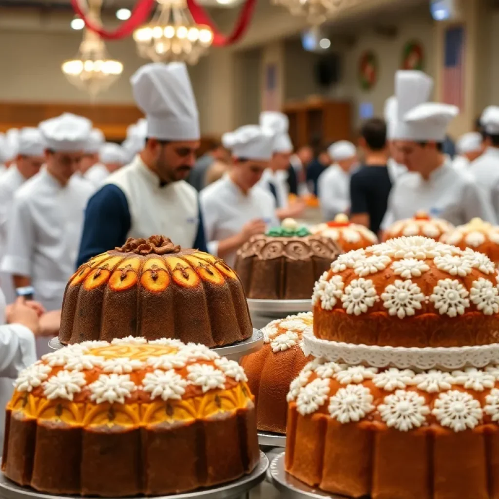 Bakers showcasing their panettone at the competition in Las Vegas