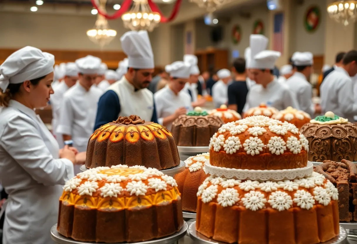 Bakers showcasing their panettone at the competition in Las Vegas