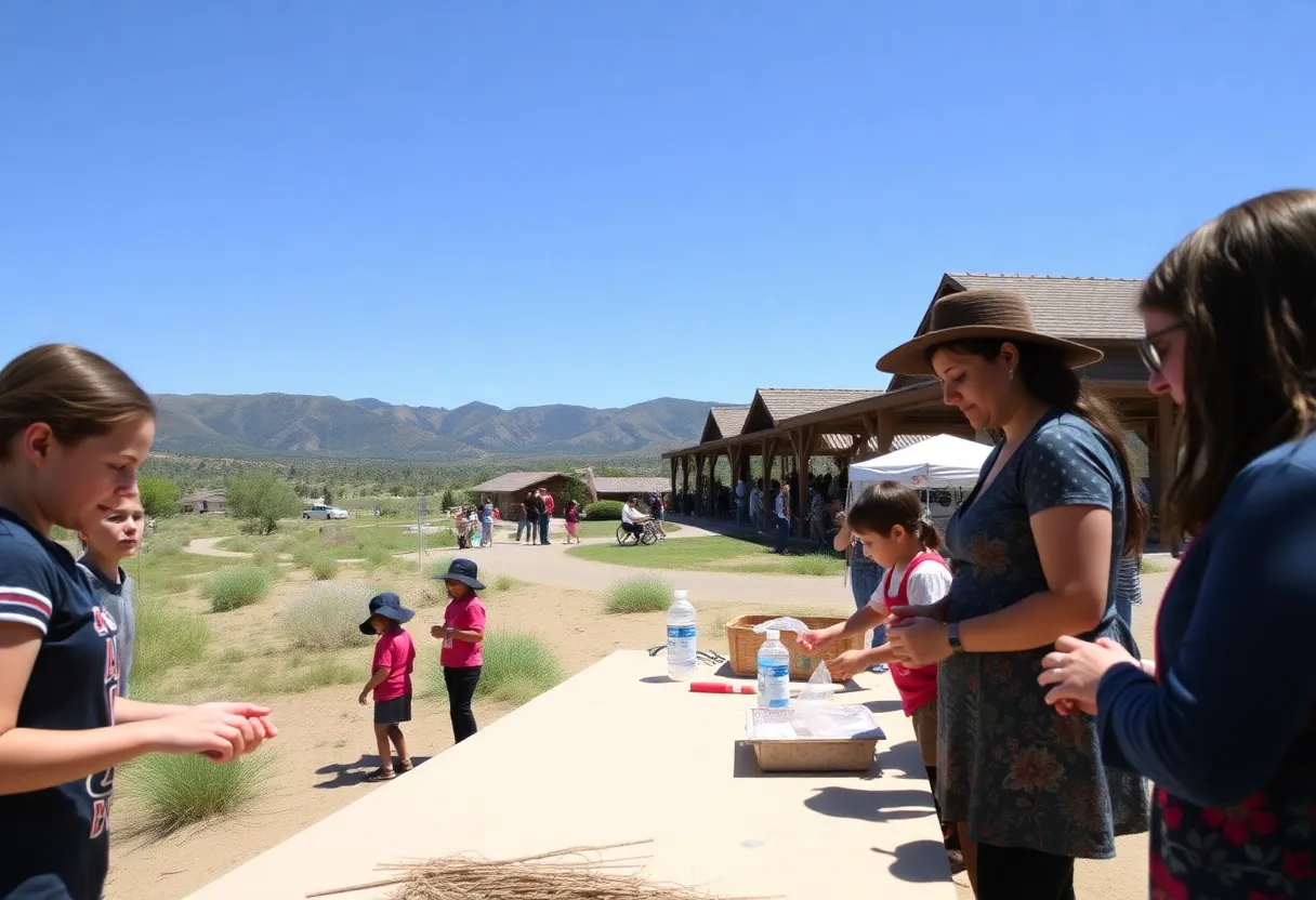 Families participating in hands-on activities at Pioneer Day in Spring Mountain Ranch State Park