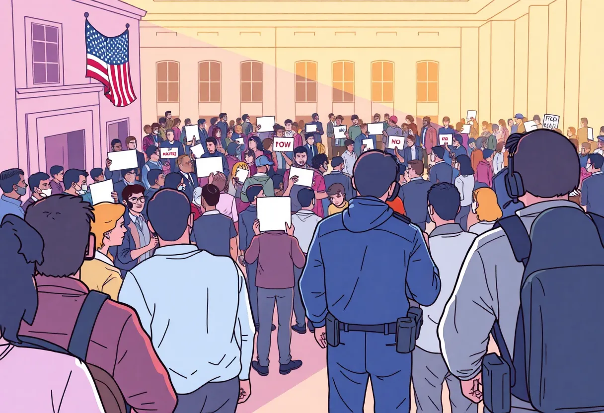 A secure political gathering environment emphasizing safety and community engagement.