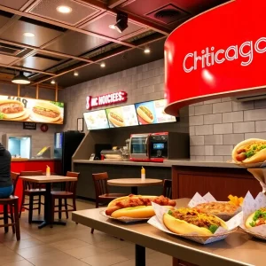 Concept art of Portillo's restaurant featuring Chicago-style food.