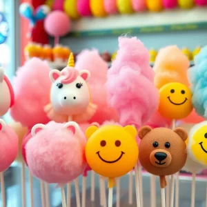 Customizable cotton candy art displayed at Puffy Cotton Candy shop in Las Vegas