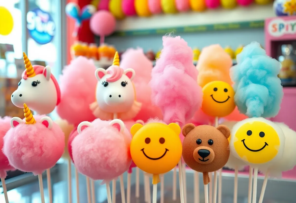 Customizable cotton candy art displayed at Puffy Cotton Candy shop in Las Vegas