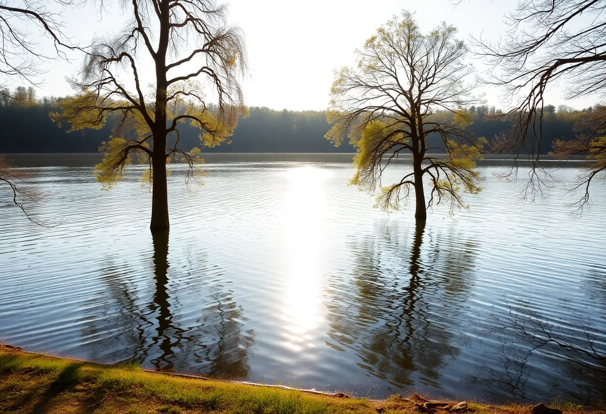 A peaceful lake surrounded by trees representing tranquility