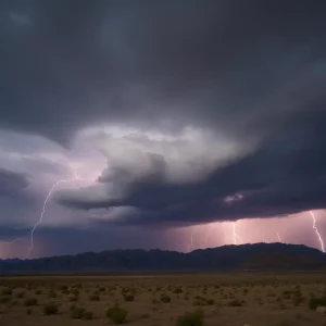Dramatic thunderstorm clouds with lightning over Clark County