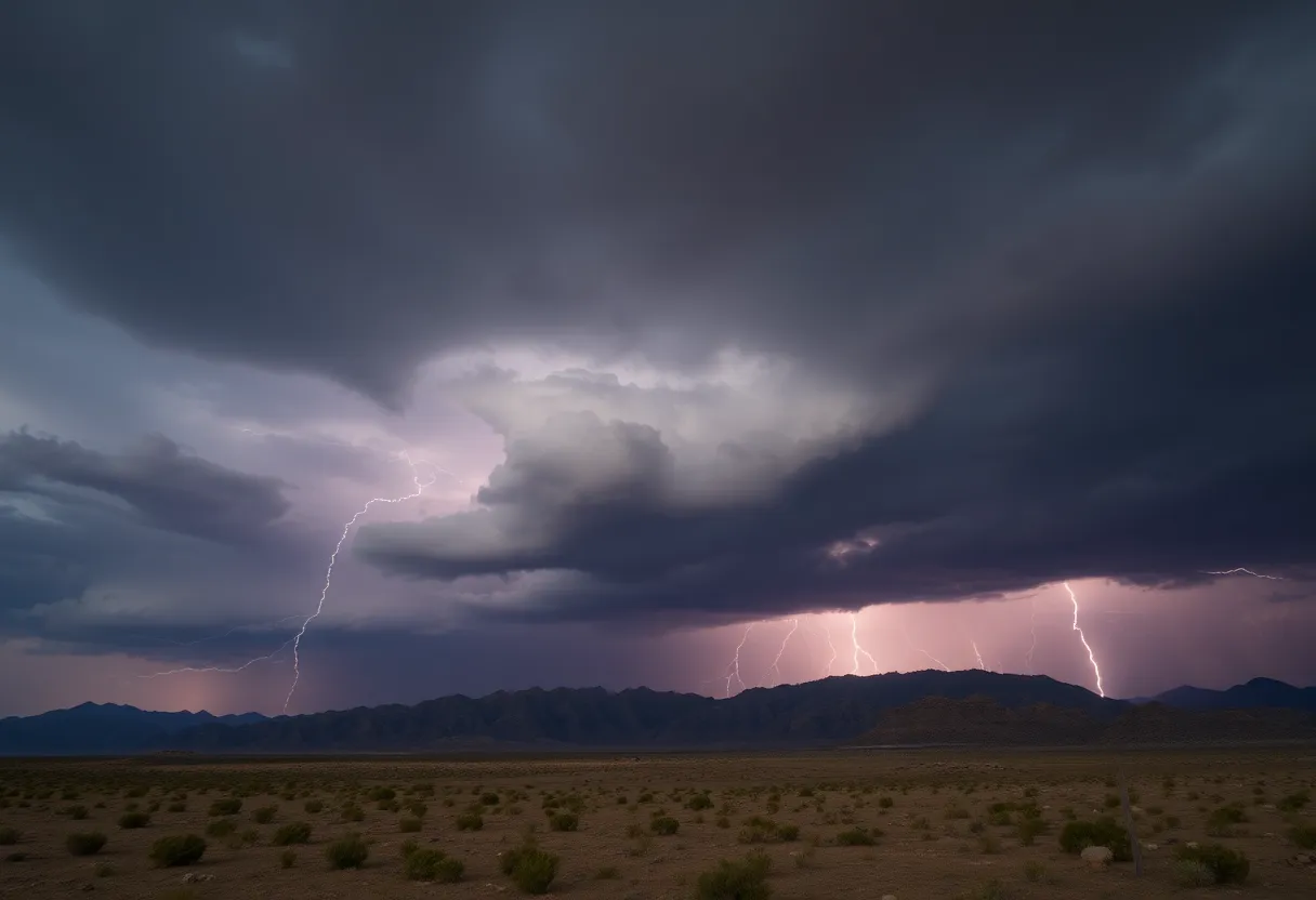 Dramatic thunderstorm clouds with lightning over Clark County