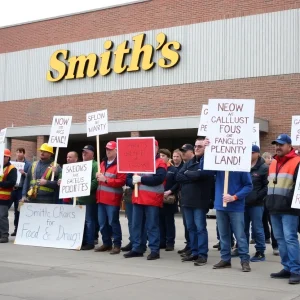 Warehouse workers protesting outside Smith's Food and Drug in Las Vegas