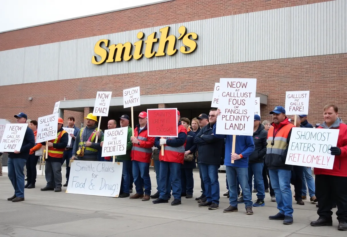 Warehouse workers protesting outside Smith's Food and Drug in Las Vegas