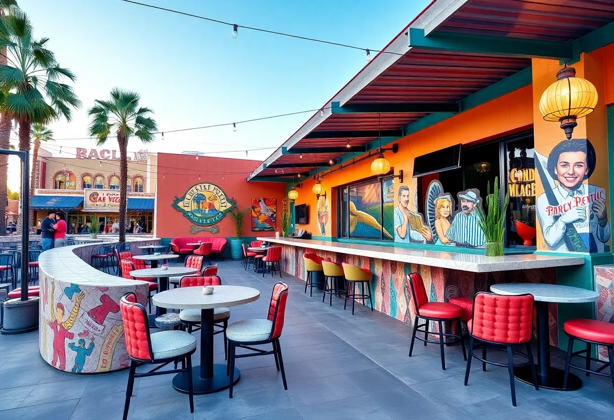 Outdoor lounge area at Starlight Plaza with colorful design