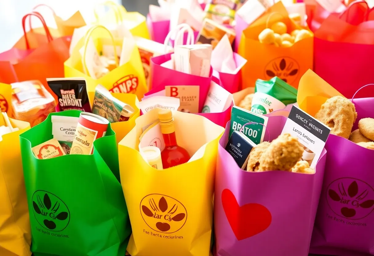 Colorful Surprise Bags filled with food items from local Las Vegas businesses