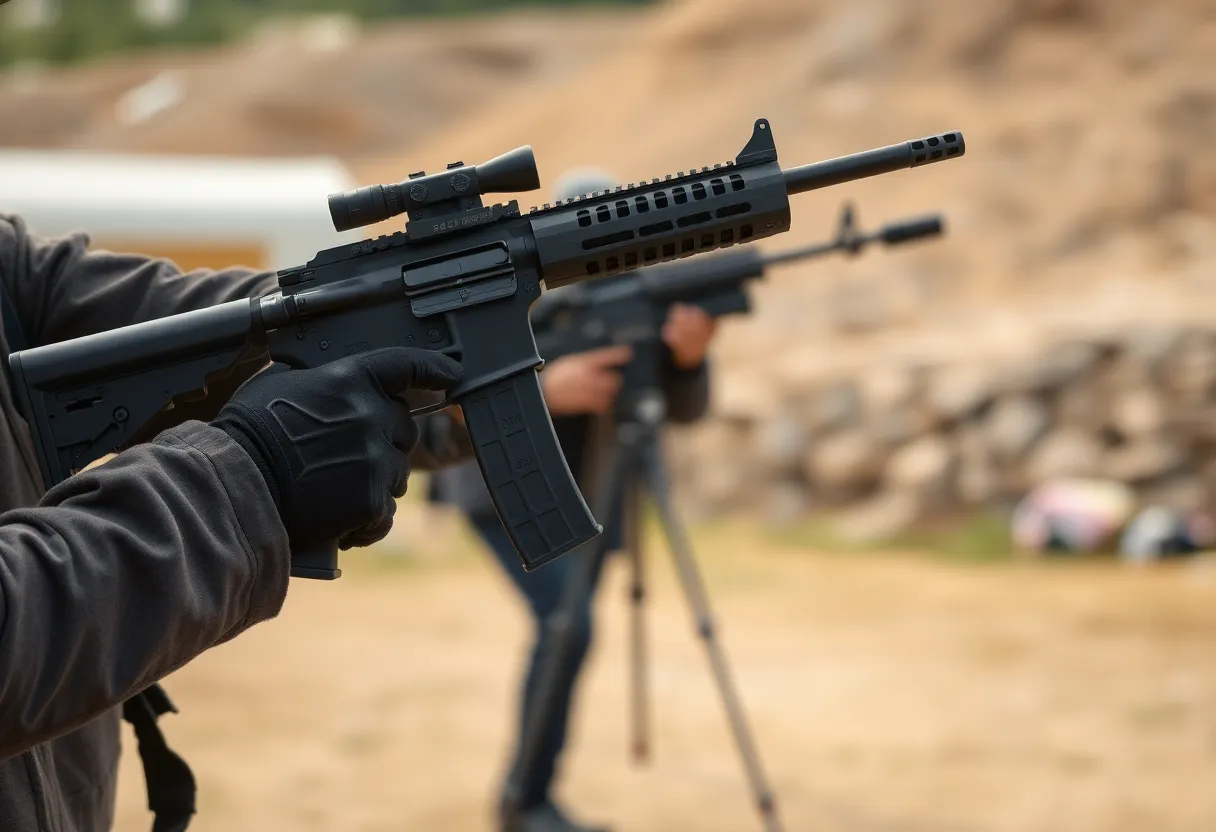 Photoshoot scene with firearms highlighting gun safety concerns.