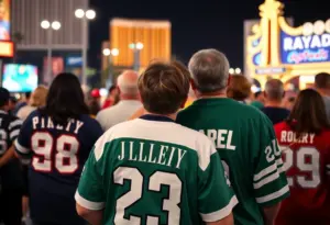 Attendees in sports jerseys at a tribute gathering