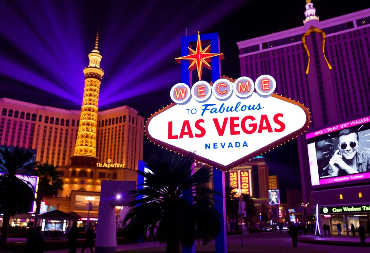 Purple illuminated sign for 'Welcome to Fabulous Las Vegas'