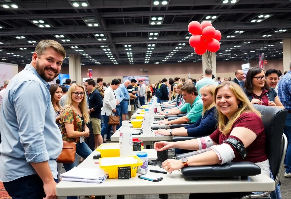 People participating in a blood drive at the Las Vegas Convention Center