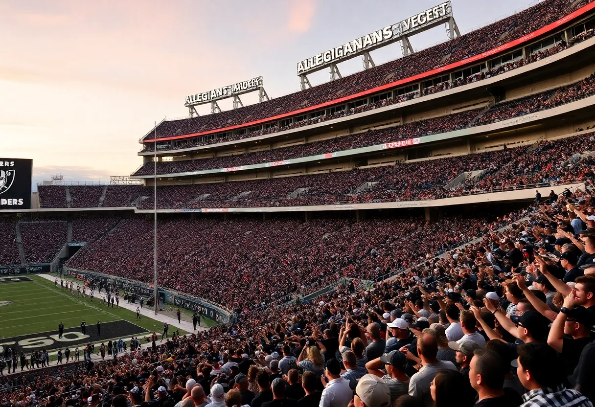 Crowd at Allegiant Stadium during a Raiders football game