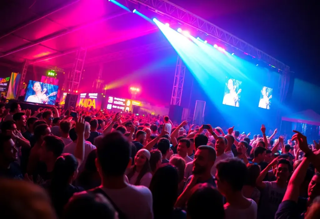 Crowd enjoying the Best Friends Forever Festival with bands performing.