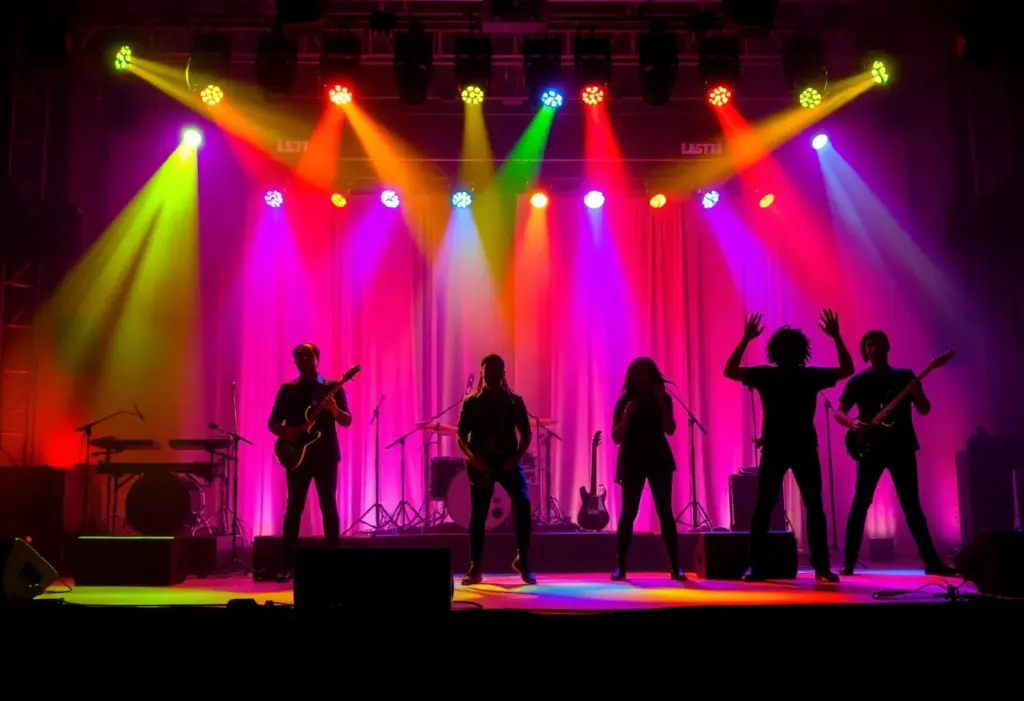 Stage design of the Bob Marley tribute show featuring musical elements