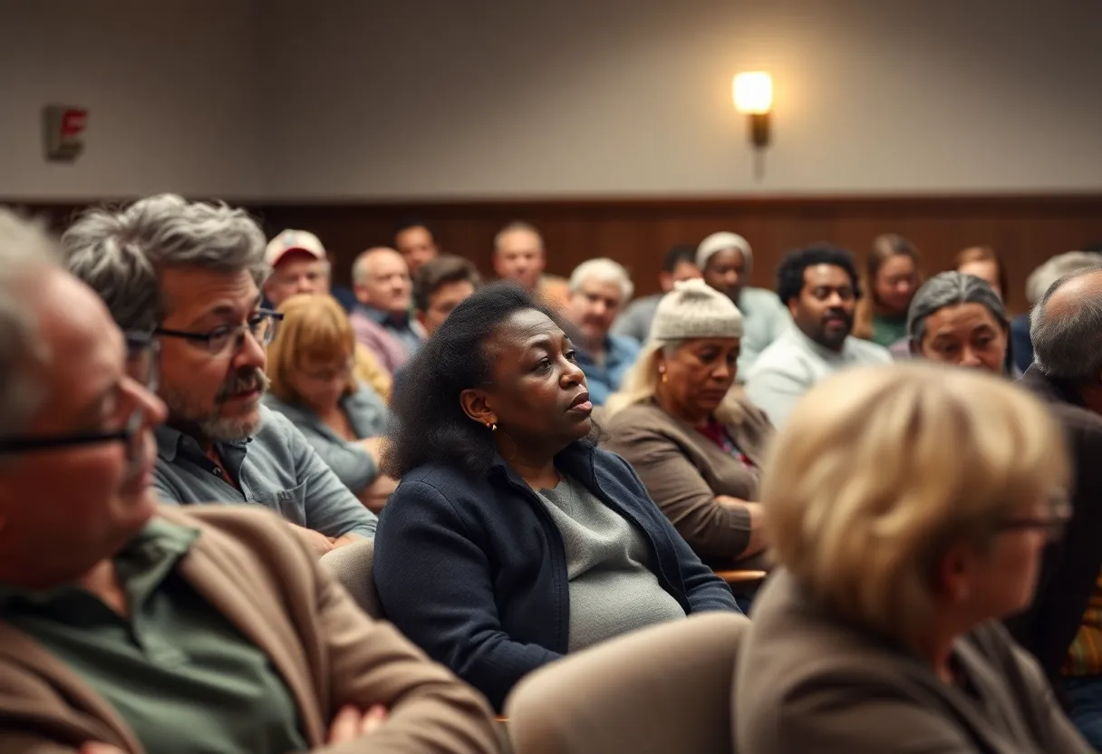 Residents discussing energy bills at a public meeting