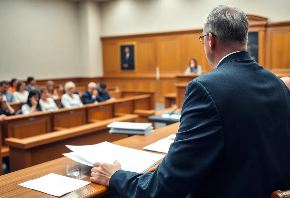 Judge presiding over a courtroom related to copyright infringement case