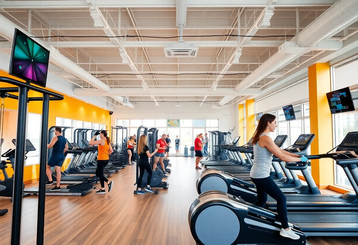 Modern gym interior of Crunch Fitness with advanced equipment