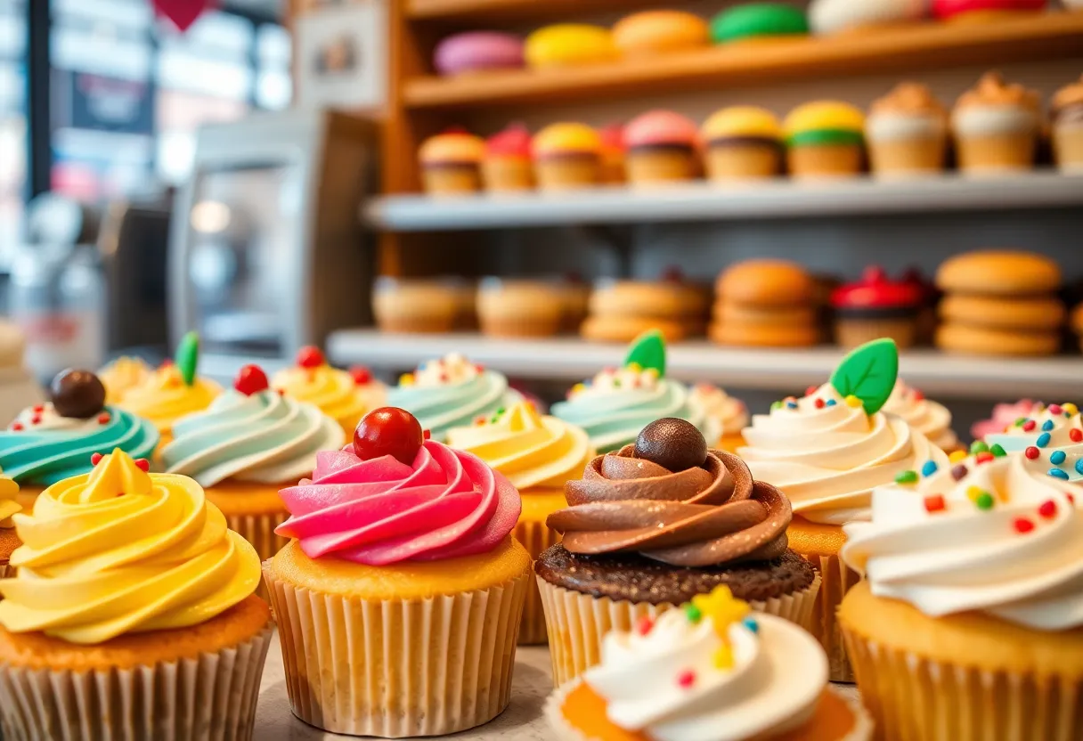 Assorted cupcakes on display at The Cupcakery in Las Vegas
