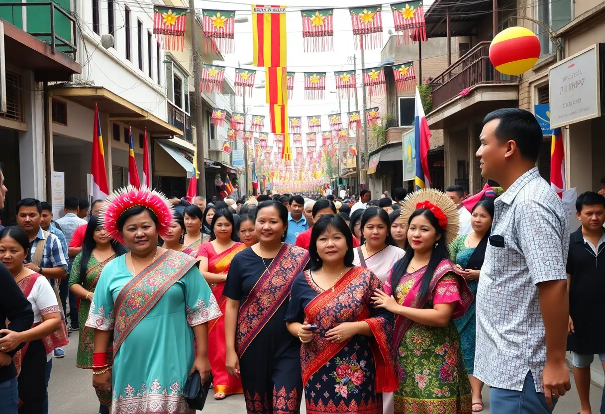 Community celebration in Filipino Town with traditional outfits