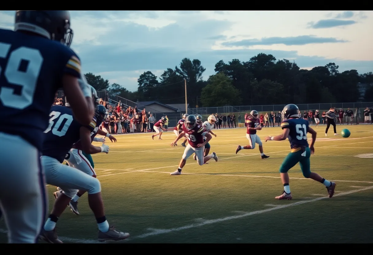Players from Green Valley and Desert Pines competing in a high school football game.