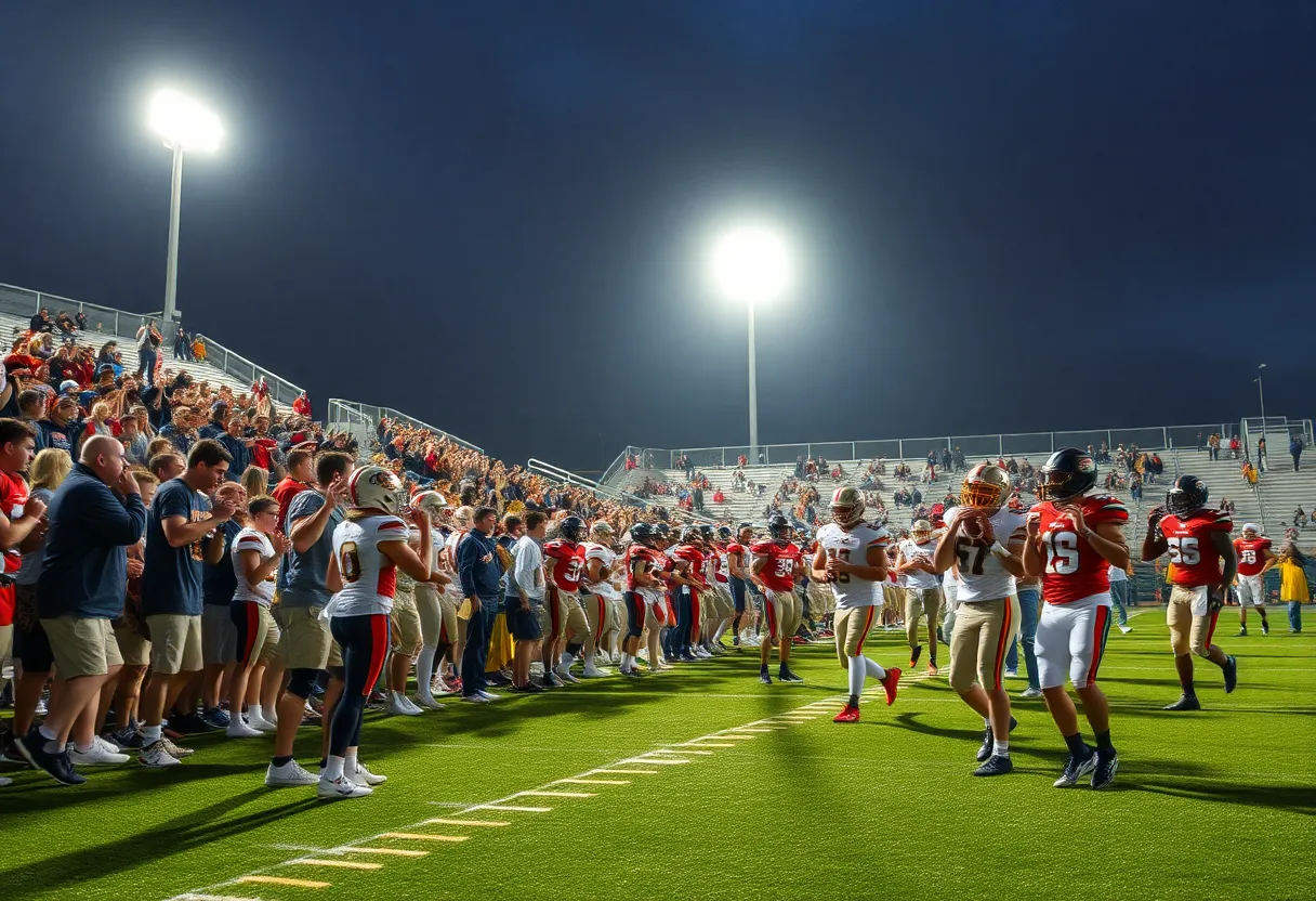 High school football teams playing under lights in Las Vegas