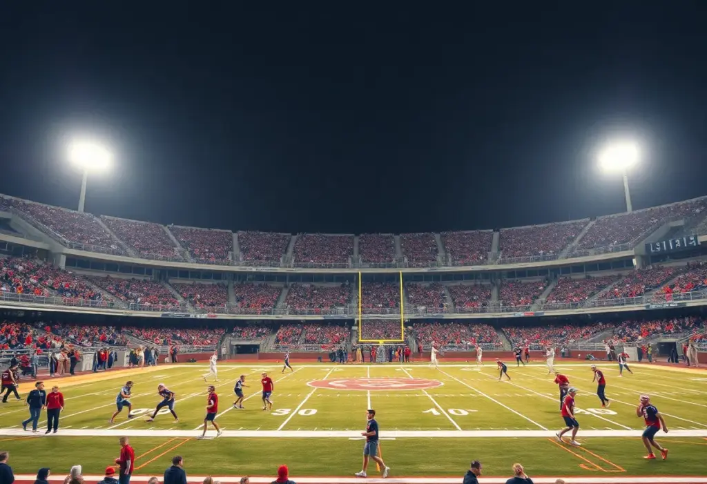 Players warming up for high school football playoffs