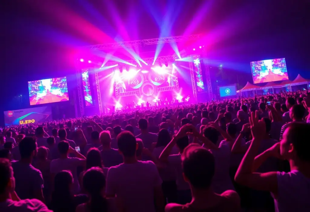 Crowd enjoying electronic music festival in Las Vegas