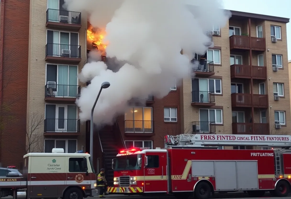 Emergency responders at the scene of a Las Vegas apartment fire