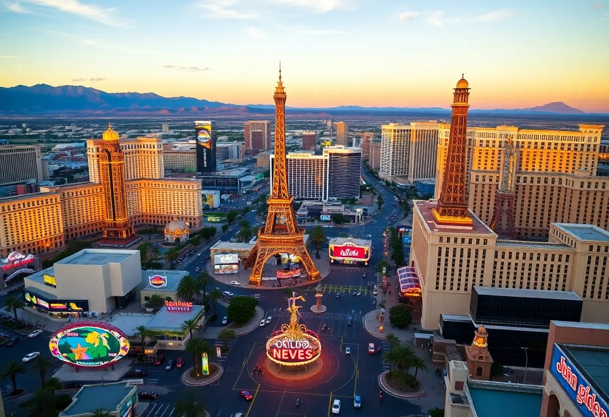 Vibrant cityscape of Las Vegas highlighting major landmarks
