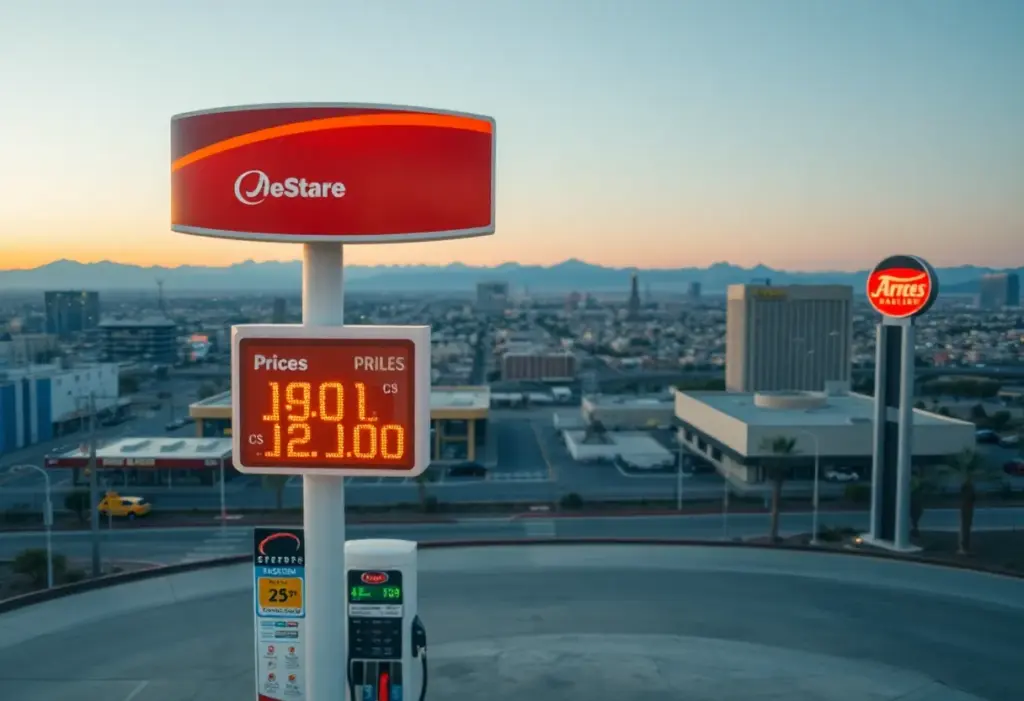 A gas station in Las Vegas with fluctuating gas prices displayed