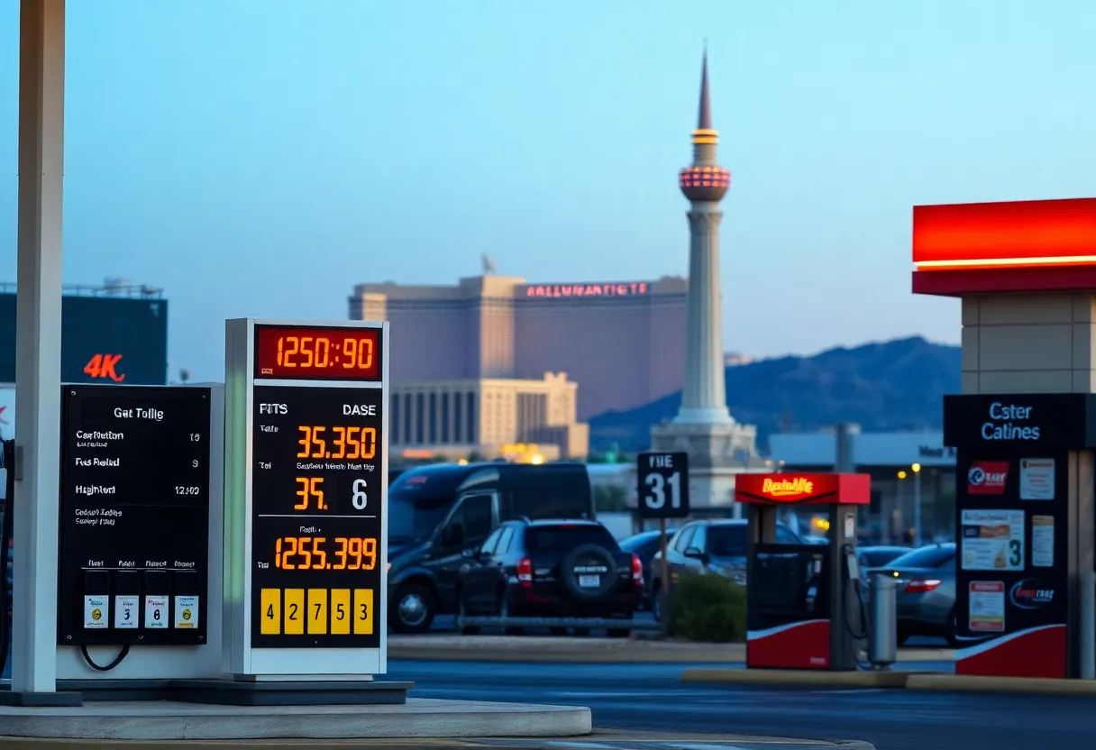Gas station in Las Vegas displaying high fuel prices.