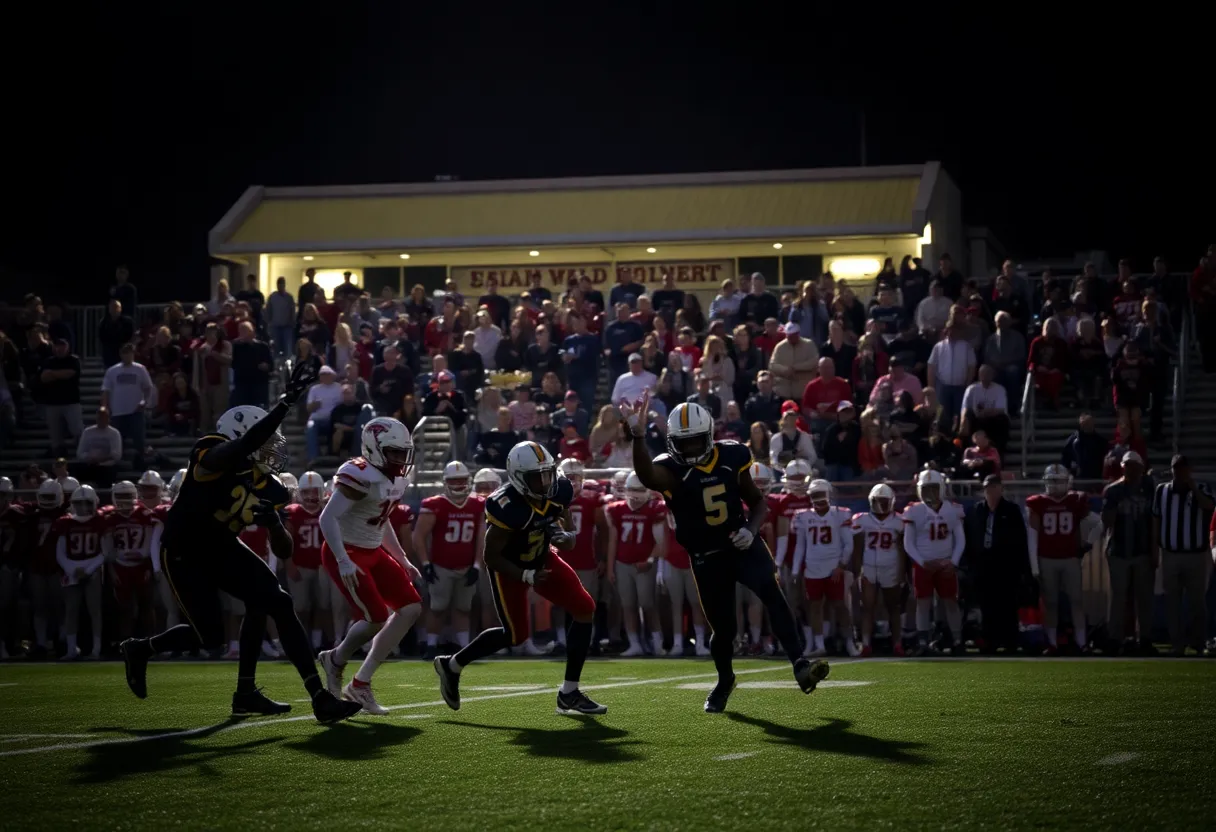 Players in action during a high school football game in Las Vegas