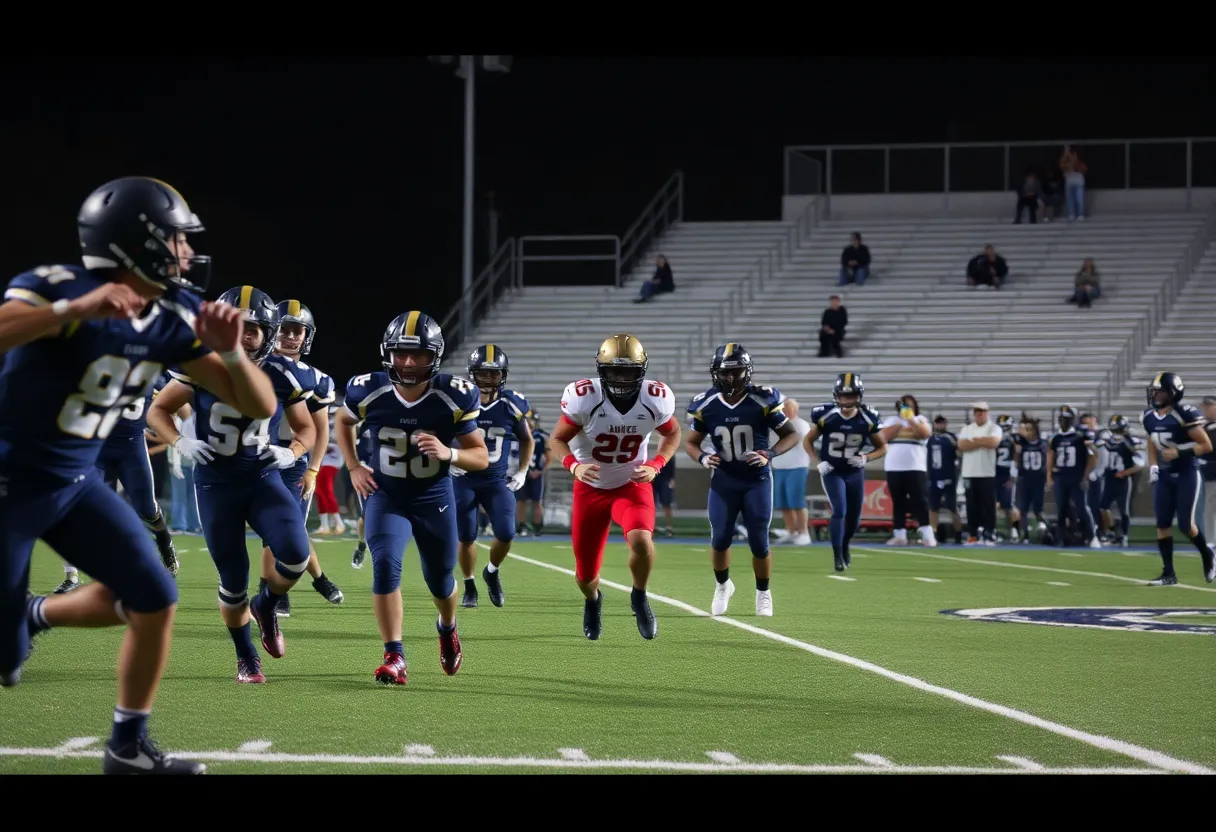 Las Vegas High football players celebrate after scoring a touchdown during a game.