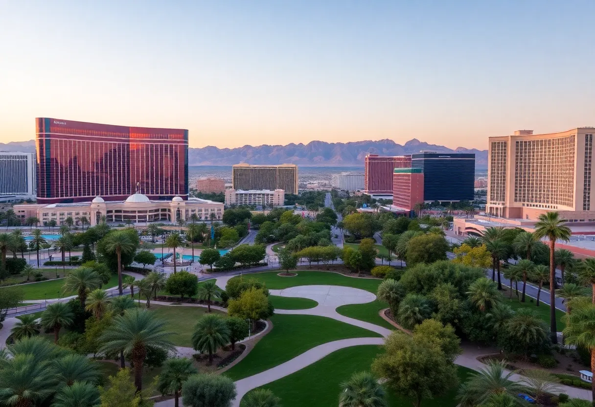 Serene landscape of Las Vegas featuring iconic resorts and parks